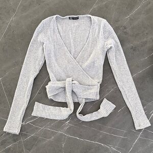 Zara Light Gray Ribbed Long SleeveTop